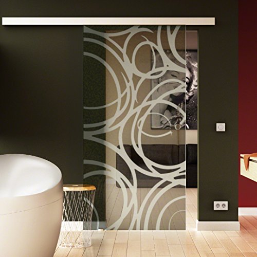 SoftClose/SoftStop Glasschiebetür 1025 x 2050 mm im Kugelschreiber-Design (invers) Sadora® SlimLine-System komplett Laufschiene und Stangengriff beidseitig. von Sadora