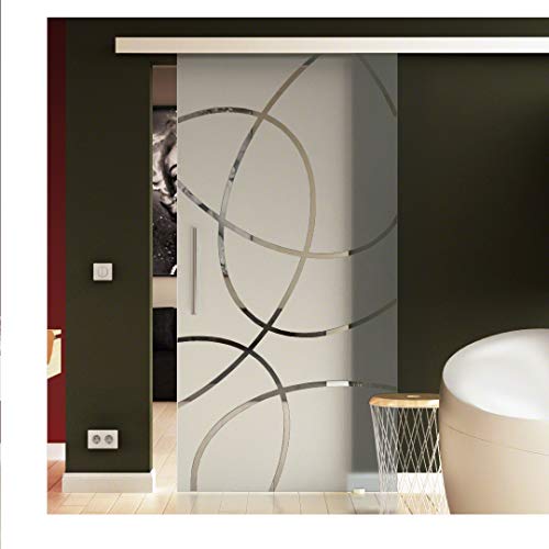 SoftClose/SoftStop Glasschiebetür 1025x2050 mm im Ellipsen-Design-Frankfurt (F) Sadora® SlimLine-System komplett Laufschiene und Stangengriff beidseitig. ESG-Sicherheitsglas von Sadora