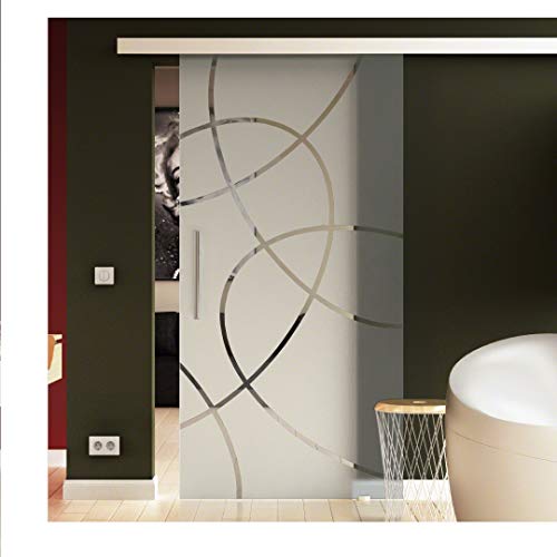 SoftClose/SoftStop Glasschiebetür 775x2050 mm im Ellipsen-Design (E) Sadora® SlimLine-System komplett Laufschiene und Stangengriff beidseitig. ESG-Sicherheitsglas in sehr hochwertiger Qualität. von Sadora