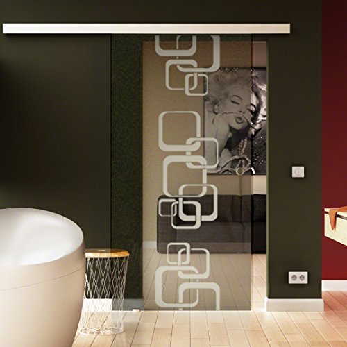 SoftClose/SoftStop Glasschiebetür 900 x 2050 mm im Ketten-Design (invers) Sadora® SlimLine-System komplett Laufschiene und Stangengriff beidseitig. ESG-Sicherheitsglas von Sadora
