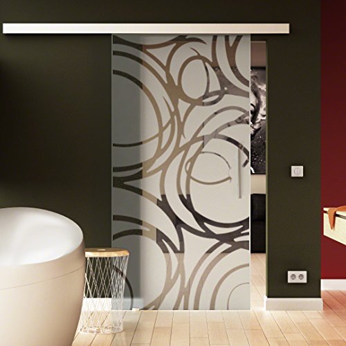 SoftClose/SoftStop Glasschiebetür 900 x 2050 mm im Kugelschreiber-Design Sadora® SlimLine-System komplett Laufschiene und Stangengriff beidseitig. ESG-Sicherheitsglas von Sadora