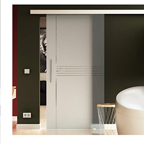SoftClose/SoftStop Glasschiebetür 900x2050 mm Milchglas Satiniert im Idea-Design (I) Sadora® SlimLine-System komplett Laufschiene und Stangengriff beidseitig. von Sadora
