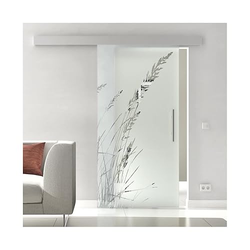 SoftClose-Glas-Schiebetür 900x2050 mm Breite Gräser Sadora Slimline-System komplett Laufschiene und Muschelgriffen Schiebetür aus Glas für Innenbereich von Sadora