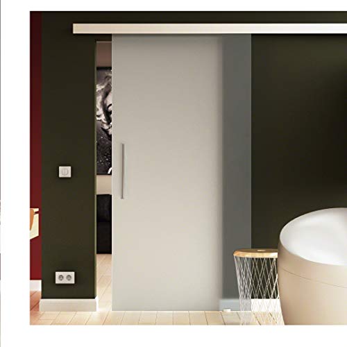 SoftClose Glasschiebetür Made in Germany 205x102,5 cm (HxB) Vollsatiniert blickdicht Sadora® SlimLine-System komplett Laufschiene und Stangengriff beidseitig, ESG-Sicherheitsglas aus Deutschland von Sadora