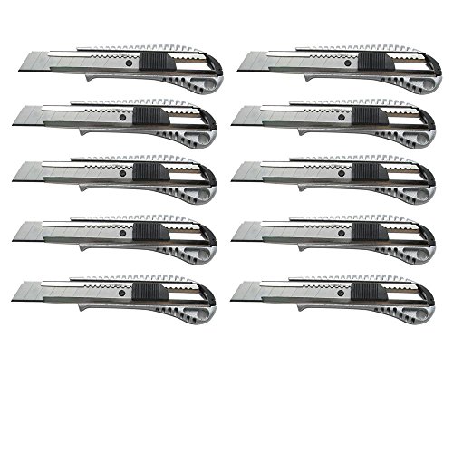 Cuttermesser 18mm 10 Stk. Alu Cutter mit Abbrechklingen Druckguss Cutter Messer Teppichmesser Kartonmesser von Saekulum