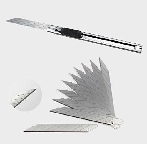 Foliencutter Edelstahl Cutter 9mm 30 Grad + 10 Stk. Klingen SK-5 Stahl Foliencutter Universalmesser Metallcutter dünn schmal Cuttermesser Präzisionsschnitte von Saekulum