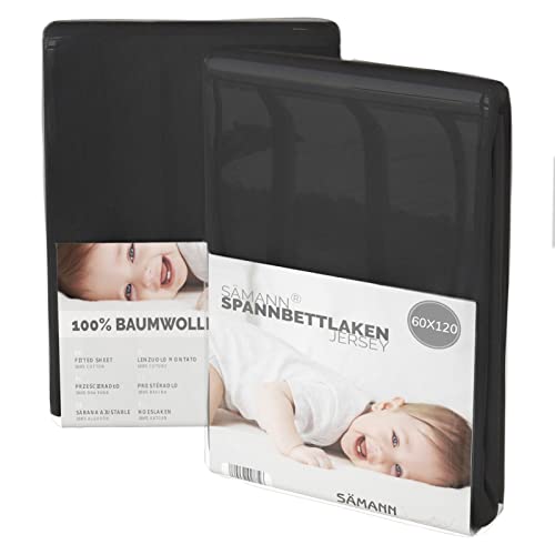 Sämann® Spannbettlaken Spannbetttuch Jersey 60x120 cm für Kinderbett & Juniorbett, Baumwolle schwarz von Sämann