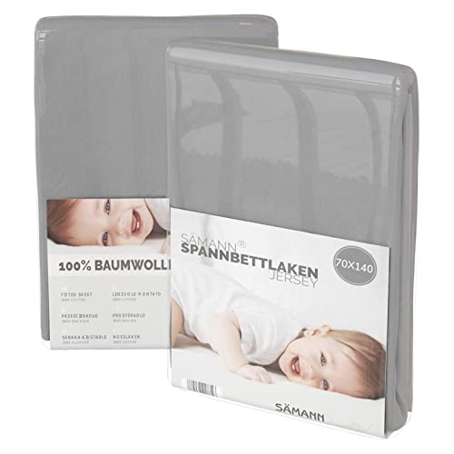 Sämann® Spannbettlaken Spannbetttuch Jersey 70x140 cm für Babybett & Kinderbett, Baumwolle grau von Sämann