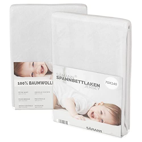 Sämann® Spannbettlaken Spannbetttuch Jersey 70x140 cm für Babybett & Kinderbett, Baumwolle weiß von Sämann