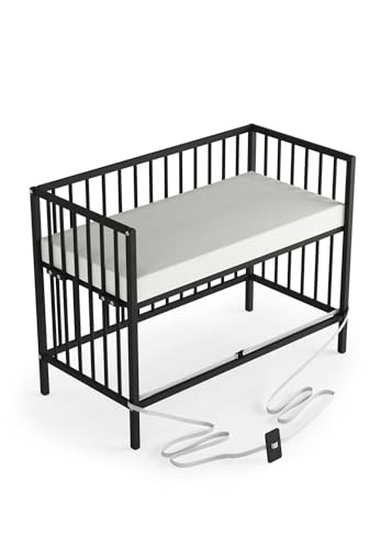 Sämann Baby Beistellbett 60x120 cm mit Premium Matratze Air - nutzbar von 0 bis 4 Jahre - umbaubar zum Babybett - Gurtsystem & höhenverstellbar - Black Edition (mit Cloud Air Matratze, schwarz) von Sämann