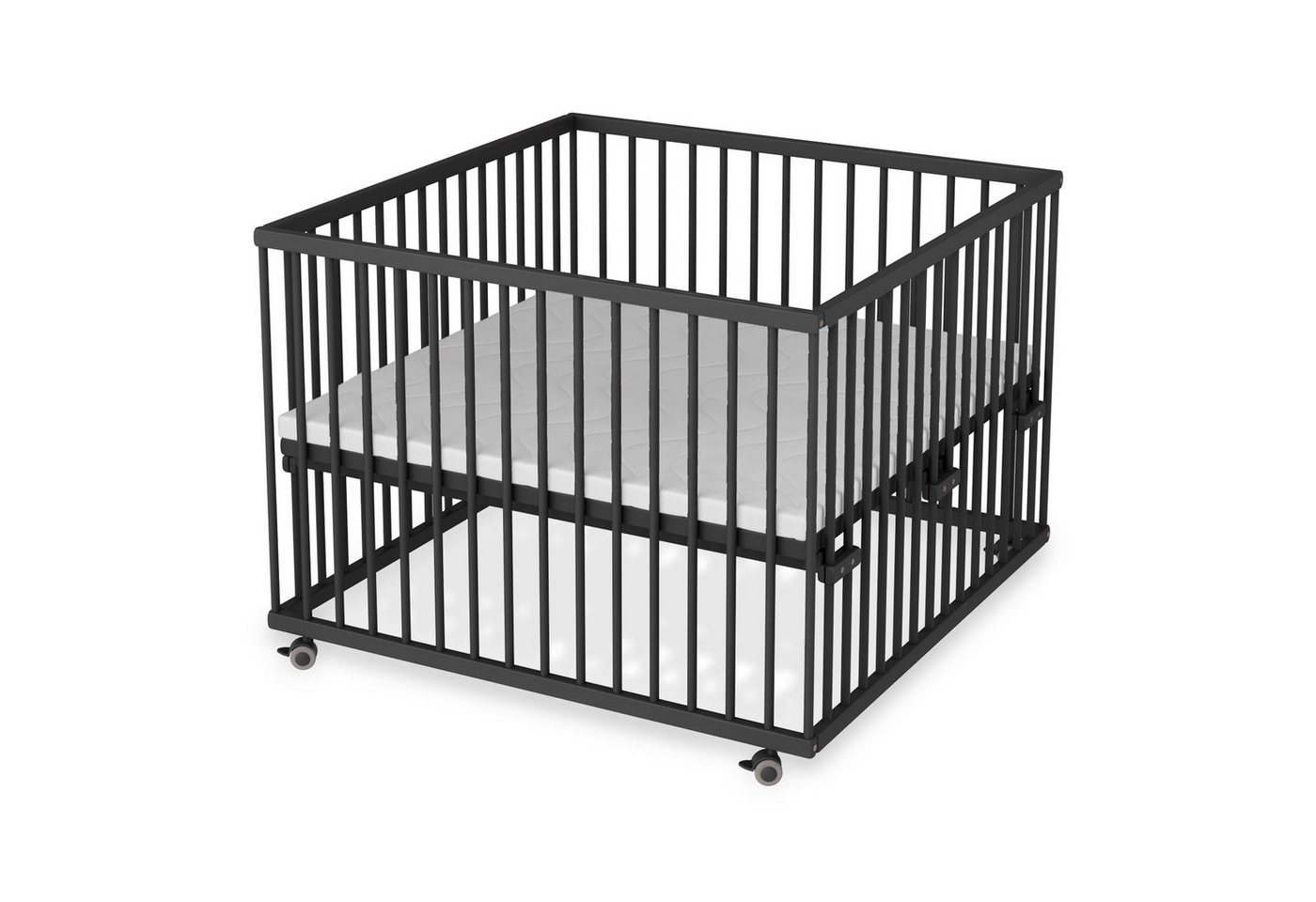 Sämann Babybett Laufgitter 100x100 cm Matratze Basic Black Edition Premium Kollektion, stufenlos höhenverstellbar von Sämann