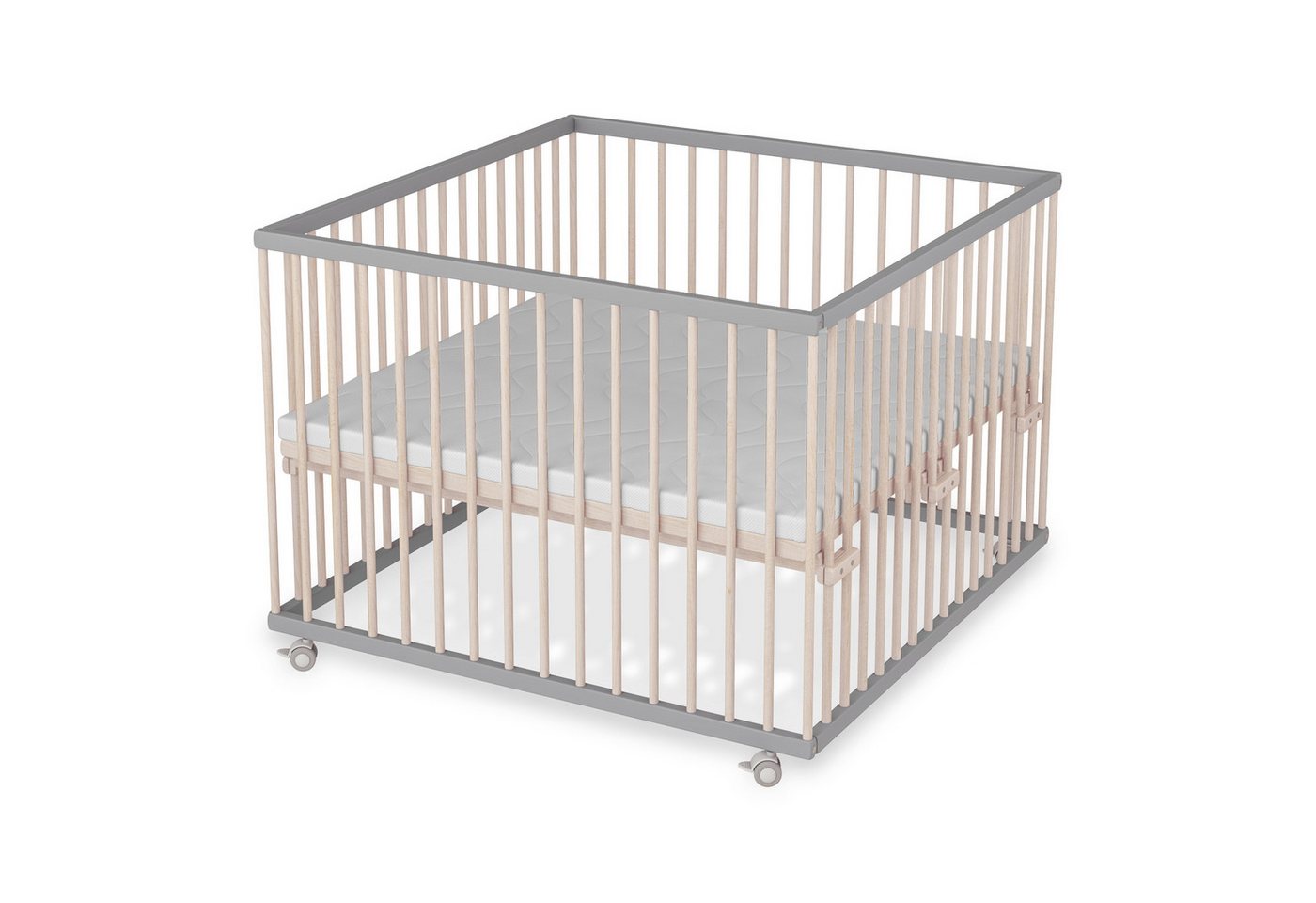 Sämann Babybett Laufgitter 100x100 cm Matratze Basic grau/natur Premium Kollektion, stufenlos höhenverstellbar von Sämann