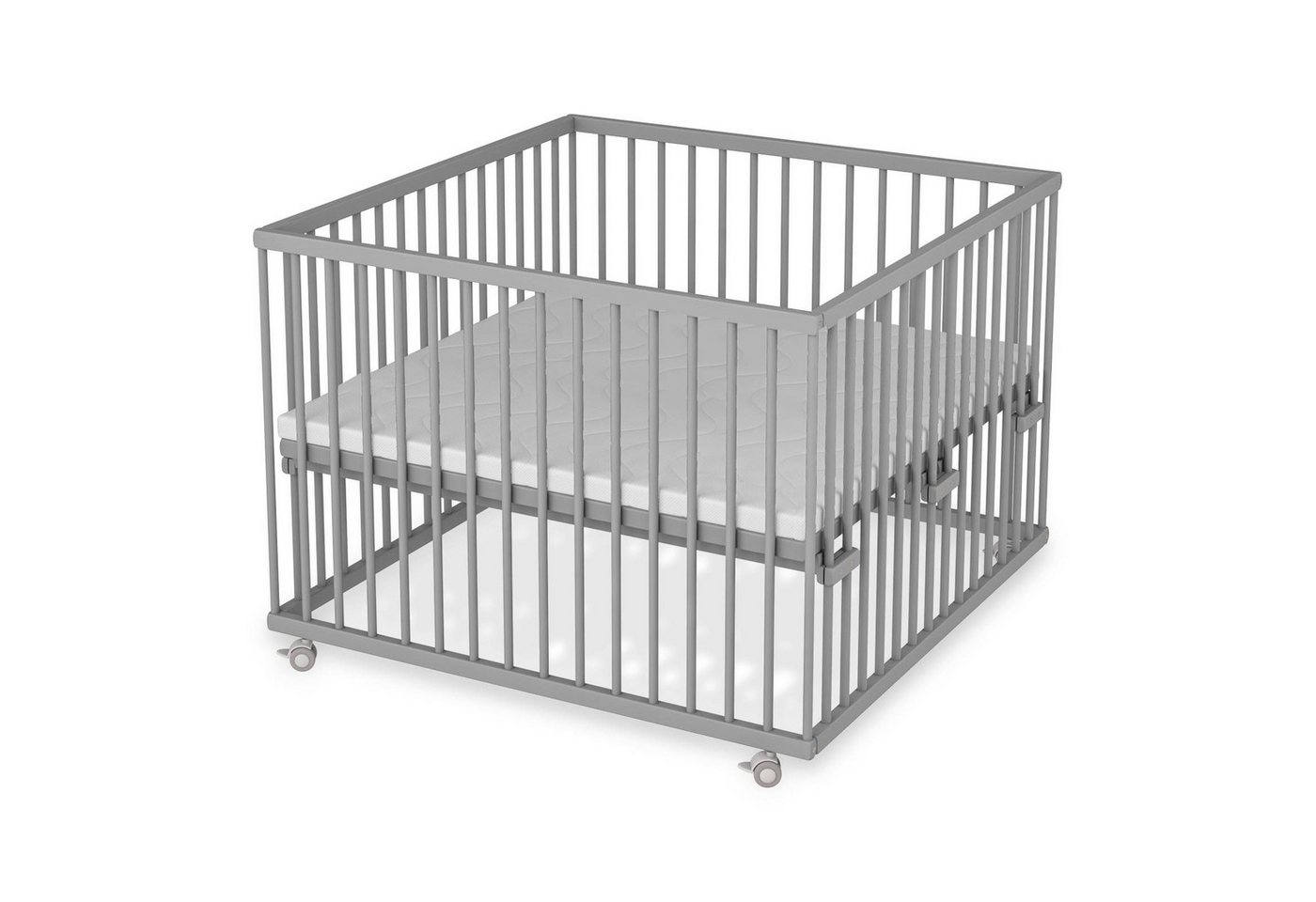 Sämann Babybett Laufgitter 100x100 cm Matratze Basic grau Premium Kollektion Laufstall, stufenlos höhenverstellbar von Sämann