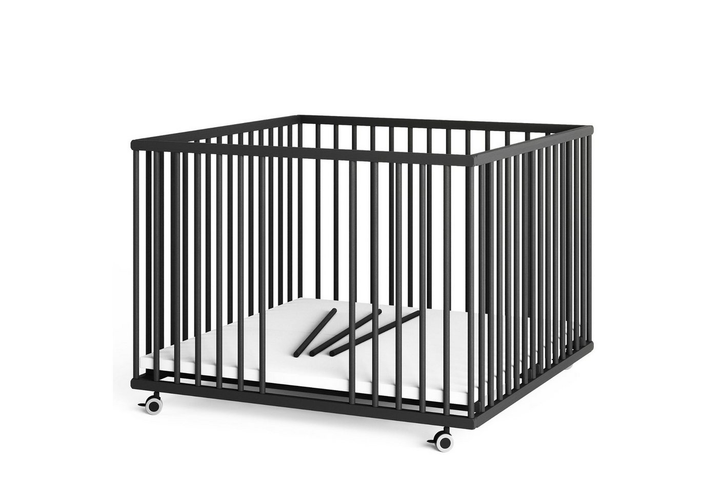 Sämann Babybett Laufgitter 100x100 cm Matratze Schlupfsprossen Black Edition Premium, stufenlos höhenverstellbar von Sämann