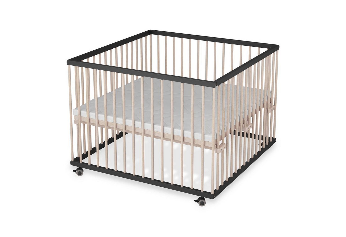 Sämann Babybett Laufgitter 100x100 cm Matratze schwarz/natur Premium Kollektion, stufenlos höhenverstellbar von Sämann