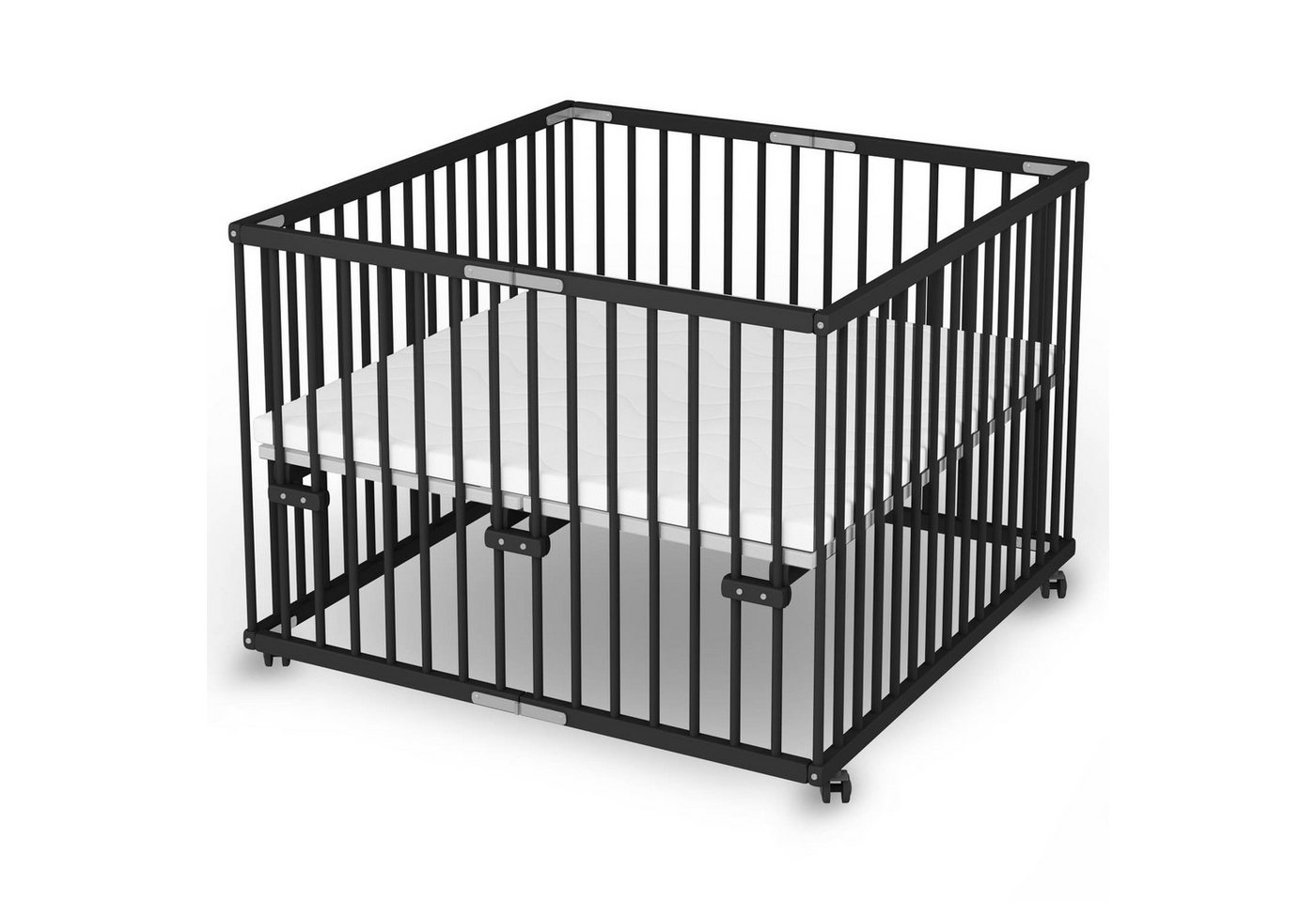 Sämann Babybett Laufgitter 100x100 cm faltbar Black Edition Premium Kollektion, faltbar, stufenlos höhenverstellbar von Sämann