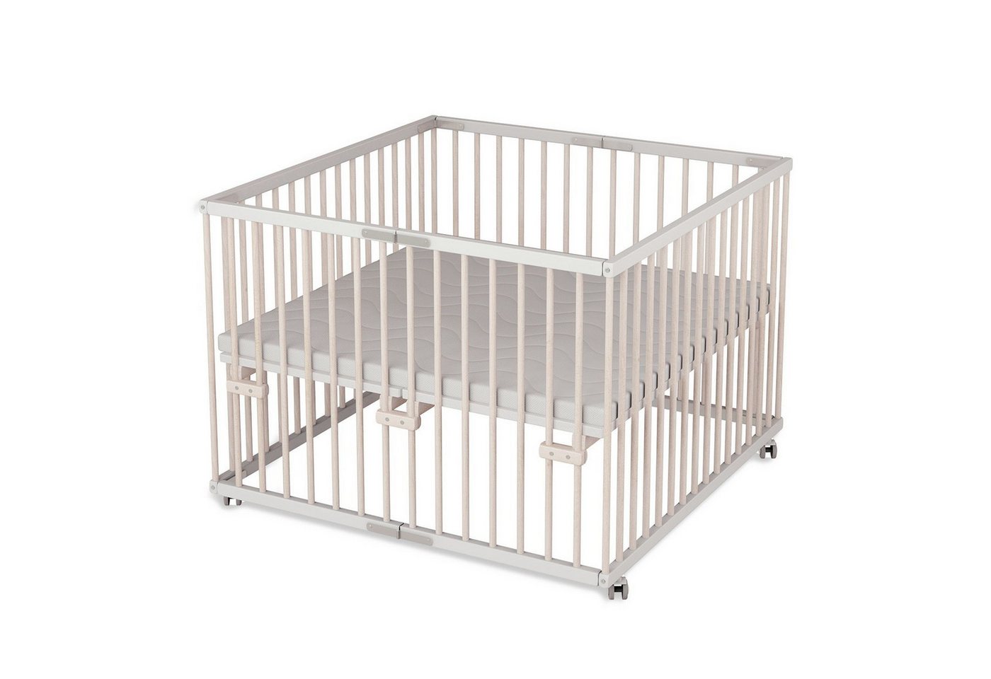 Sämann Babybett Laufgitter 100x100 cm faltbar mit Matratze weiß/natur Premium, faltbar, stufenlos höhenverstellbar von Sämann