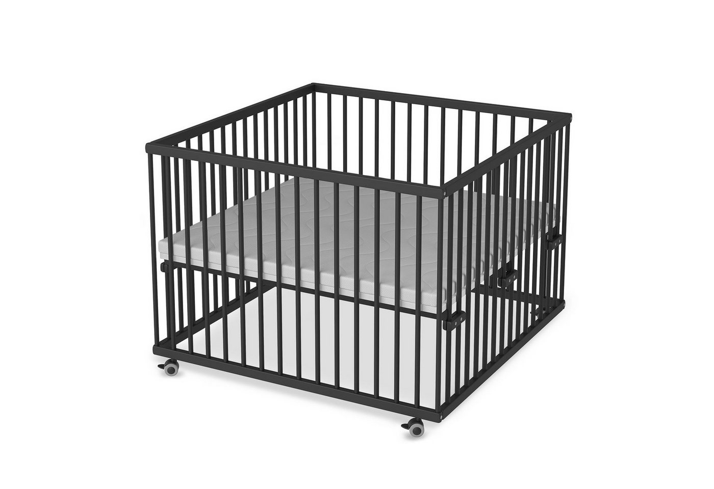 Sämann Babybett Laufgitter 100x100 cm mit Matratze -Black Edition Premium Kollektion, stufenlos höhenverstellbar von Sämann