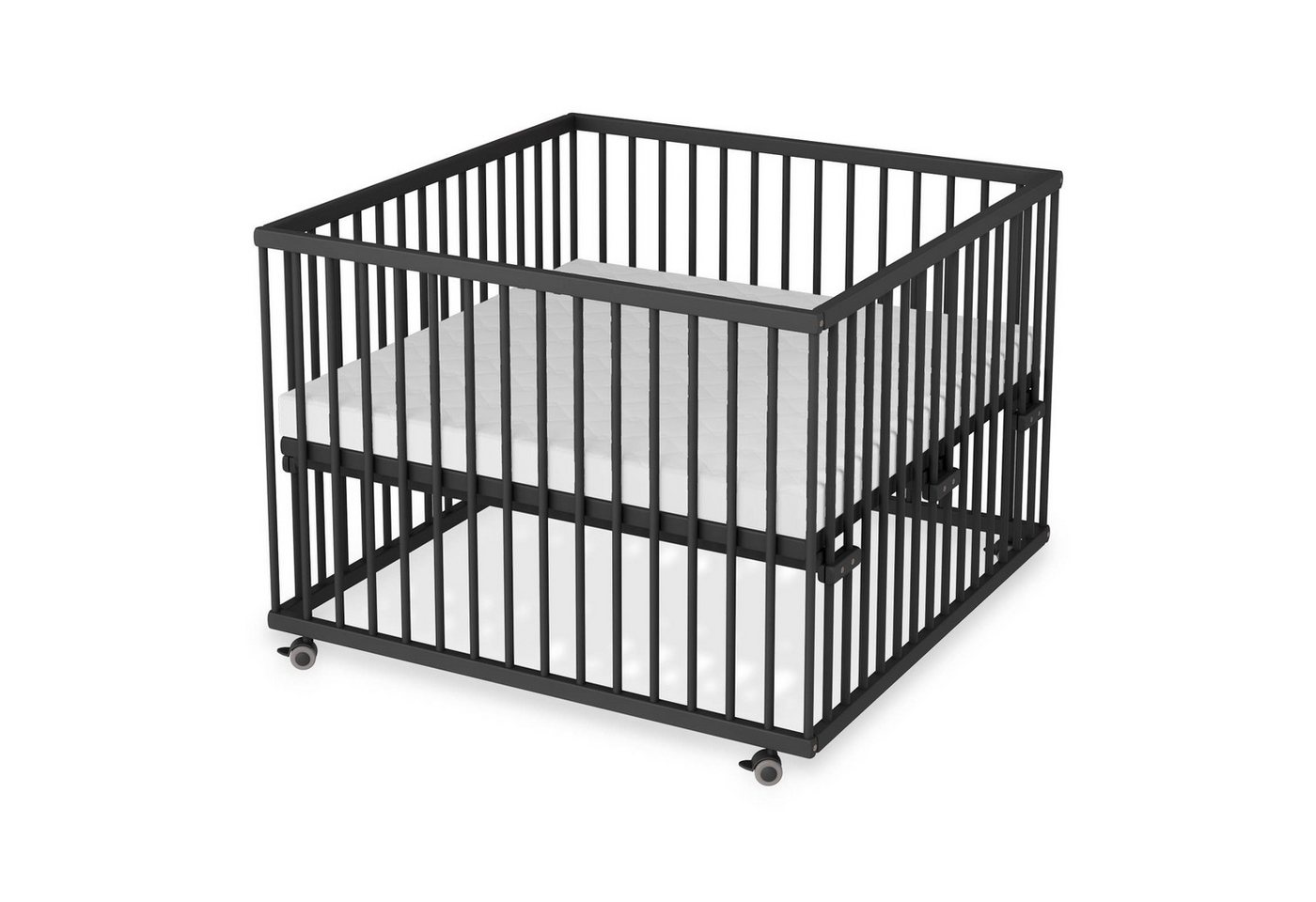 Sämann Babybett Laufgitter 100x100 cm mit Matratze SleepPlus Black Edition Premium, stufenlos höhenverstellbar von Sämann