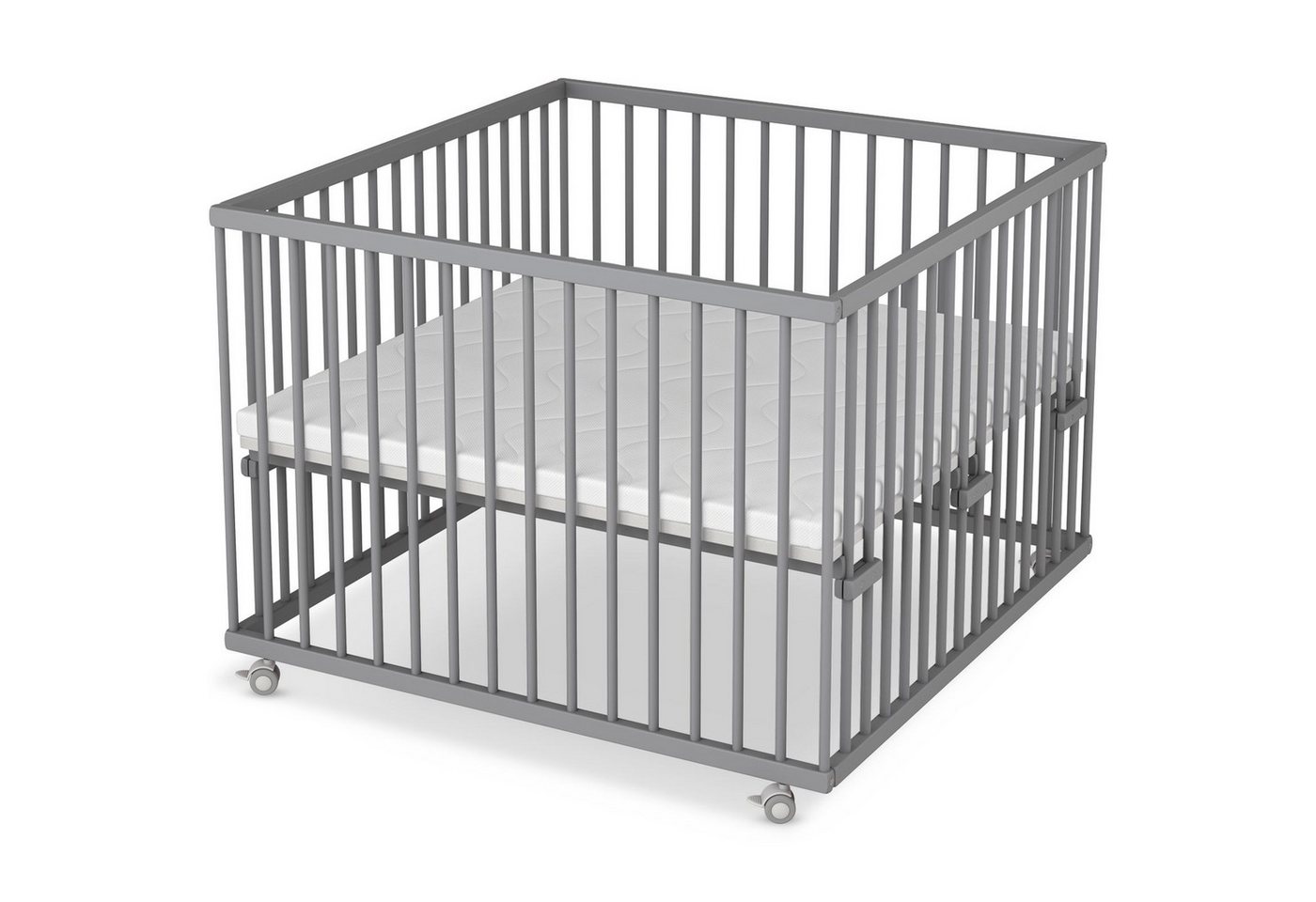 Sämann Babybett Laufgitter 100x100 cm mit Matratze SleepPlus grau Premium Kollektion, stufenlos höhenverstellbar von Sämann