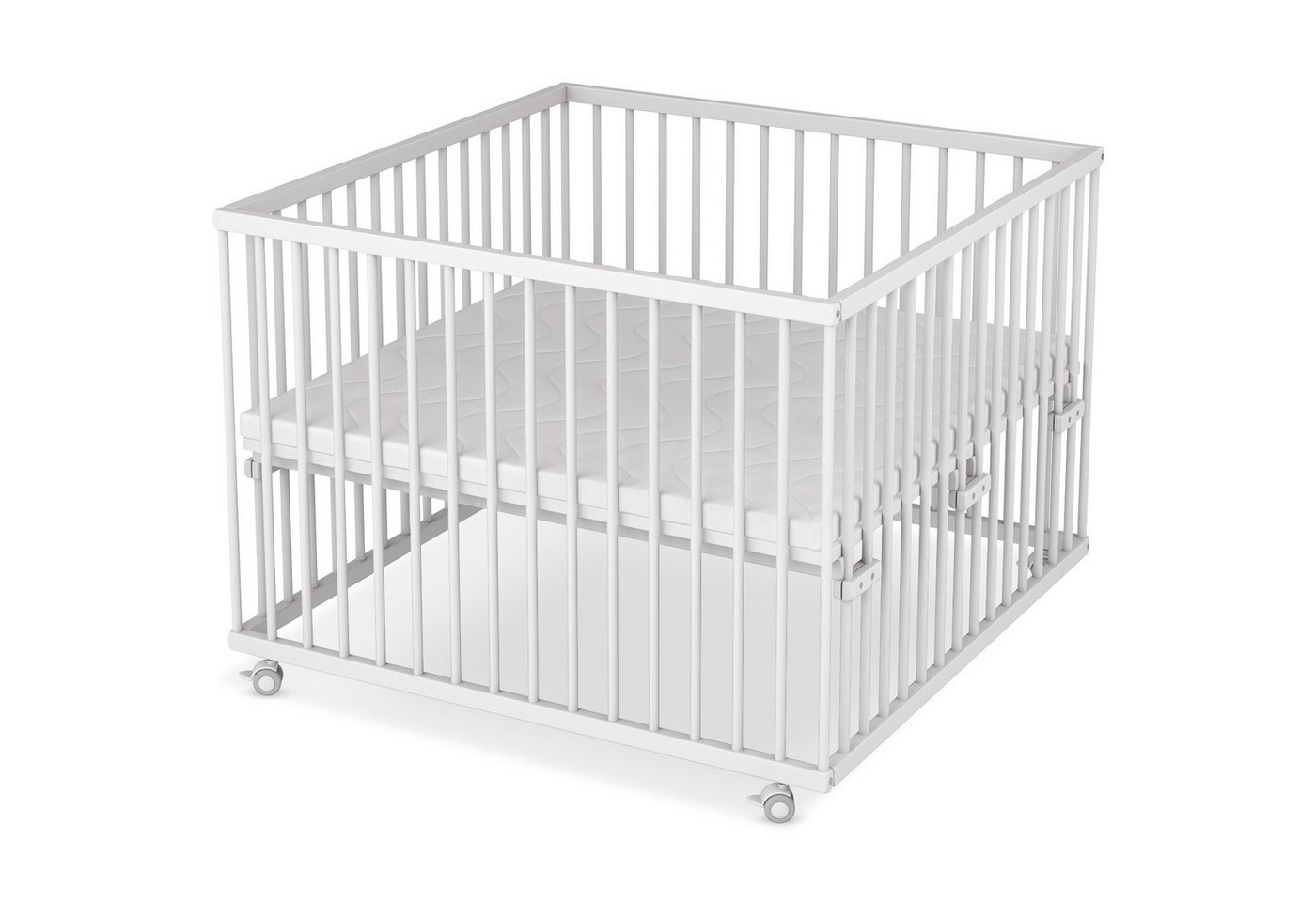 Sämann Babybett Laufgitter 100x100 cm mit Matratze SleepPlus weiß Premium Kollektion, stufenlos höhenverstellbar von Sämann