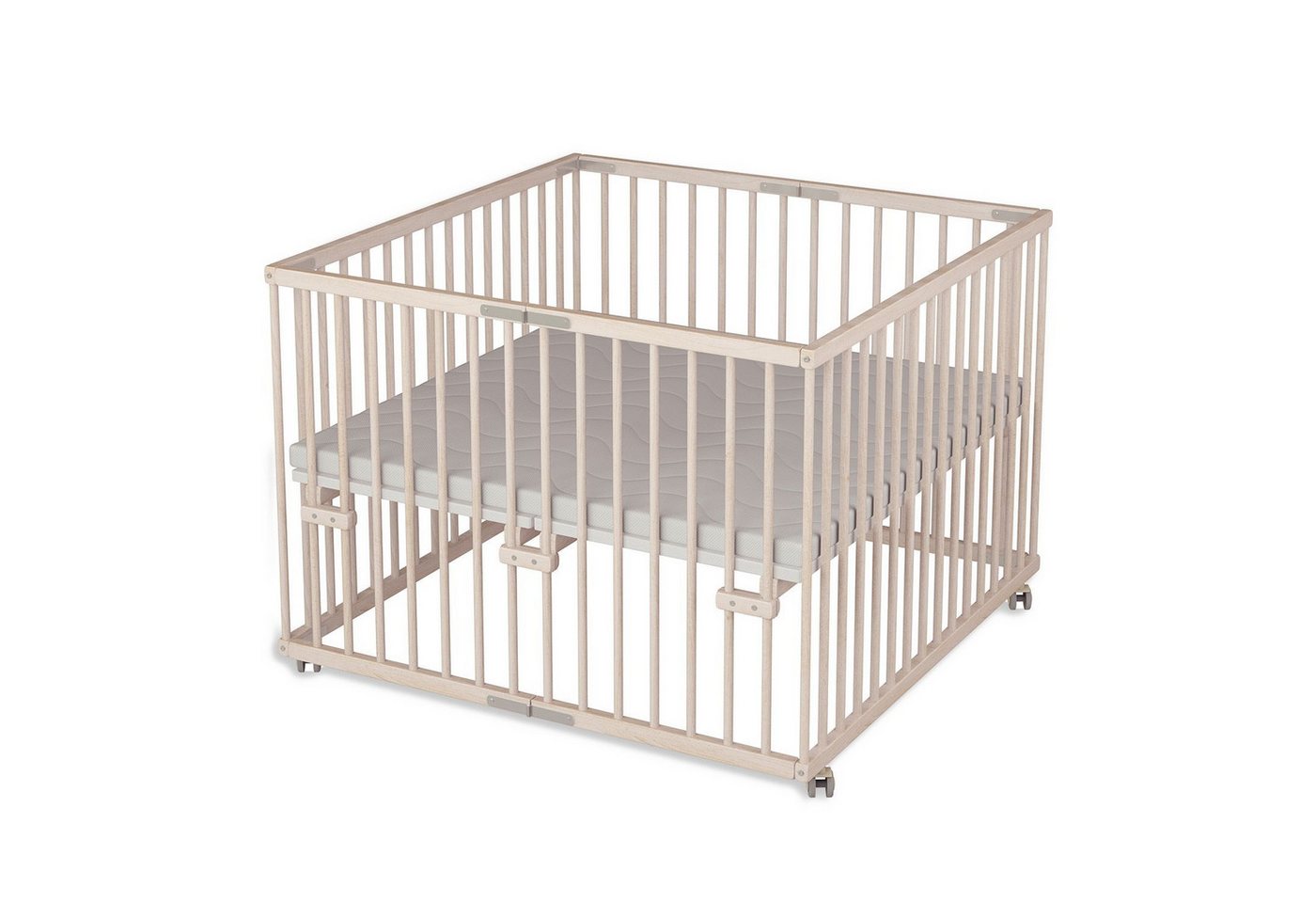 Sämann Babybett Laufgitter 100x100 cm mit Matratze faltbar natur Premium Kollektion, faltbar, stufenlos höhenverstellbar von Sämann