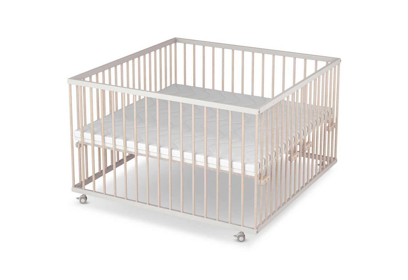 Sämann Babybett Laufgitter 120x120 cm weiß/natur Premium Kollektion Laufstall von Sämann