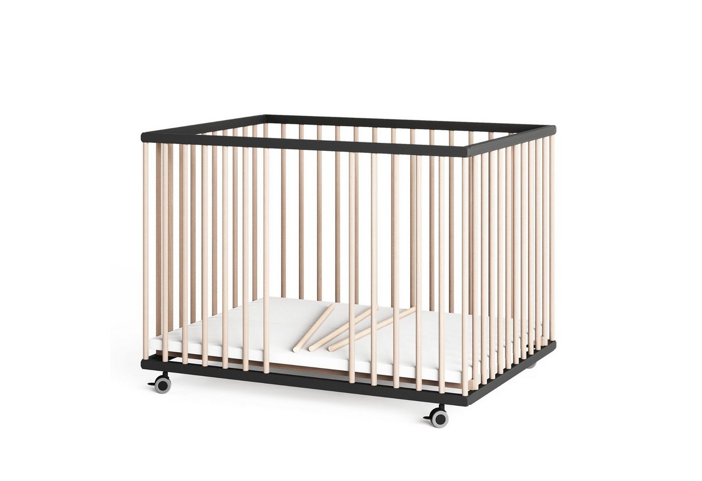 Sämann Babybett Laufgitter 75x100 cm Matratze & Schlupfsprossen schwarz/natur Premium von Sämann