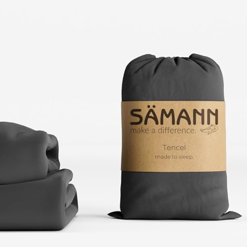 Sämann Premium Spannbettlaken Tencel Lyocell-Faser | Spannbetttuch samtweich und wärmeregulierend | faltenfrei und superelastisch | Matratzenhöhe bis 30 cm (anthrazit, 140/160 x 200 cm) von Sämann