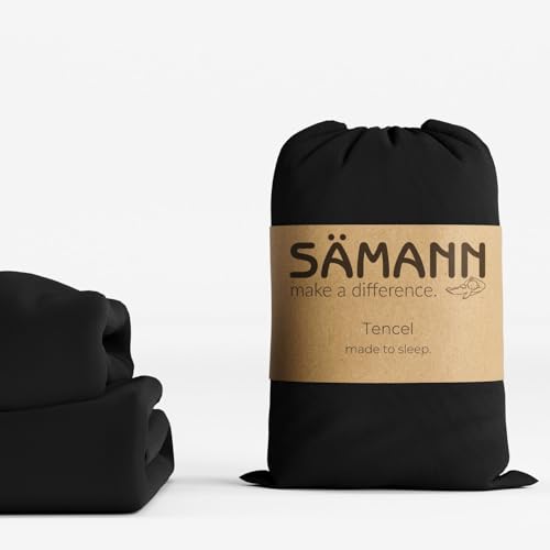 Sämann Premium Spannbettlaken Tencel Lyocell-Faser | Spannbetttuch samtweich und wärmeregulierend | faltenfrei und superelastisch | Matratzenhöhe bis 30 cm (schwarz, 180/200 x 200 cm) von Sämann
