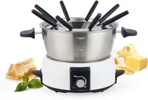 Saenchue Elektrisches Fondue-Set für Käse & Schokolade - 12-Tassen-Edelstahl-Fondue-Topf mit 8 farbcodierten Gabeln - 3-Modus-Fondue-Set mit einstellbarer Temperaturkontrolle, FD-10 von Saenchue