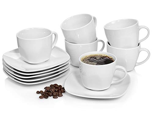 SÄNGER | 12-teiliges Kaffeetassen Set Bilgola aus Porzellan, Kaffee Geschirrset für 6 Personen, Tassen & Untersetzer, Eckiges Design | 150 ml von Sänger