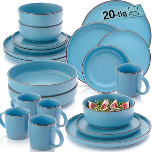 SÄNGER Bombay Saphir | Kombiservice 20 teilig, Steingut Geschirr 4 Personen, 4x Speiseteller 4x Dessertteller 4x Schalen 4x Pastateller 4x Kaffeebecher, Teller Set modern | VALUE COLLECTION von Sänger