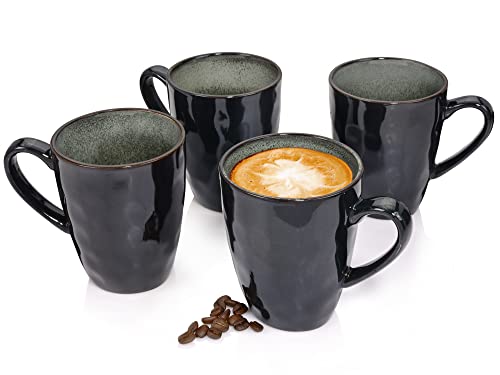 Sänger | Kaffeetassen Set Kopenhagen 4 tlg, Steingut Kaffeebecher 4 Personen, Tassen Spülmaschinenfest, Tassen für Kaffee Tee & Kakao, Kaffeepott Grau mit Grünen Elementen 300 ml | PREMIUM COLLECTION von Sänger