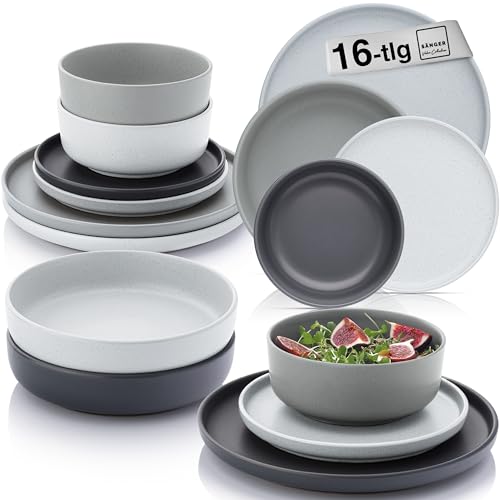 SÄNGER Leeds | Geschirrset 16 teilig, Steingut Geschirr 4 Personen, 4x Speiseteller 4x Dessertteller 4x Schalen 4x Pastateller, Teller Set bunt | VALUE COLLECTION von Sänger