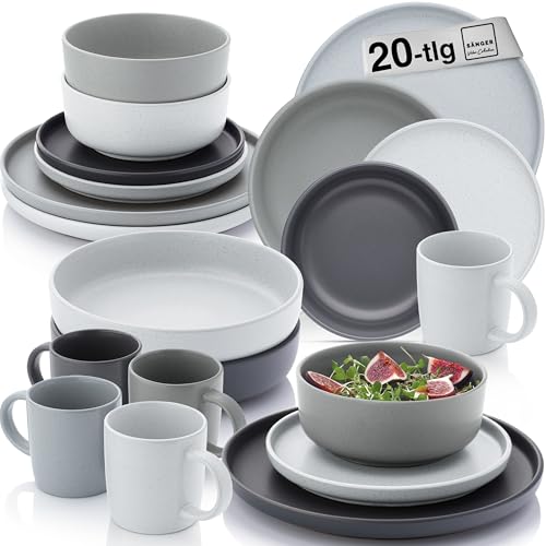 SÄNGER Leeds | Kombiservice 20 teilig, Steingut Geschirr 4 Personen, 4x Speiseteller 4x Dessertteller 4x Schalen 4x Pastateller 4x Kaffeebecher, Teller Set bunt | VALUE COLLECTION von Sänger