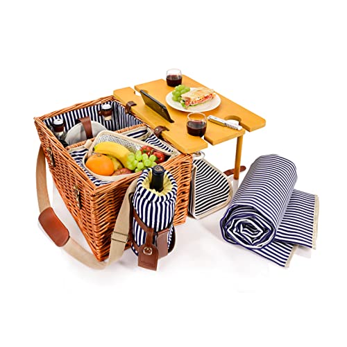 SÄNGER | Picknickkorb Borkum, 25-teiliges Set für 4 Personen, Großer Picknickkorb mit integriertem Tisch, Kühltasche, Picknickdecke & Geschirr, Komplett-Set von Sänger