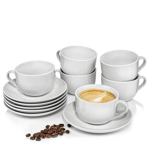 SÄNGER | Tassen Set mit Untertasse Marlo 12 tlg, Kaffeetassen 6 Personen, Porzellan Kaffeeservice Kaffeetasse mit Untertasse, Weiß, 200 ml | PREMIUM COLLECTION von Sänger