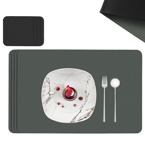 SÄNGER | Untersetzer & Platzsets abwaschbar aus Kunstleder 8 teilig, Platzdeckchen Tischuntersetzer für 4 Personen-rutschfest doppelseitig wasserdicht- Tischset Untersetzer Grau Schwarz 44,5 * 30cm von Sänger