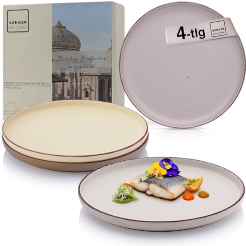 Sänger Bombay Erdfarben | Teller Set 4 Personen, 4x Speiseteller Set aus Steingut, Dinner Set kratz- mikrowellen- spülmaschinenfest, Steingut Teller Essgeschirr, Plate Set bunt | VALUE COLLECTION von Sänger
