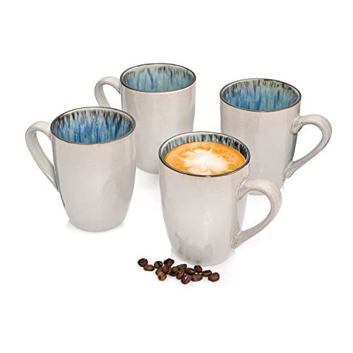 Sänger | Kaffeebecher Set Amalfi aus Steingut, 4-teiliges Kaffeebecher Set, spülmaschinengeeignet, Grau mit Blauen Akzenten im Inneren | 300 ml von Sänger