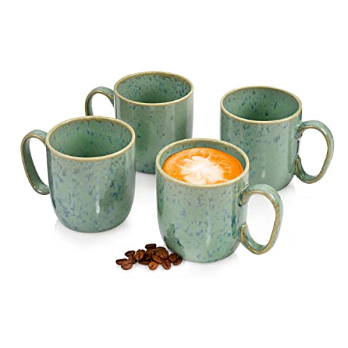 SÄNGER | Kaffeetassen Set Maya 4 tlg, Steingut Kaffeebecher Set für 4 Personen, Kaffeepot Mintgrün mit Blauem Farbverlauf, Tassen Set für Kaffee Tee & Kakao, Coffee Cup Spülmaschinengeeignet | 300 ml von Sänger