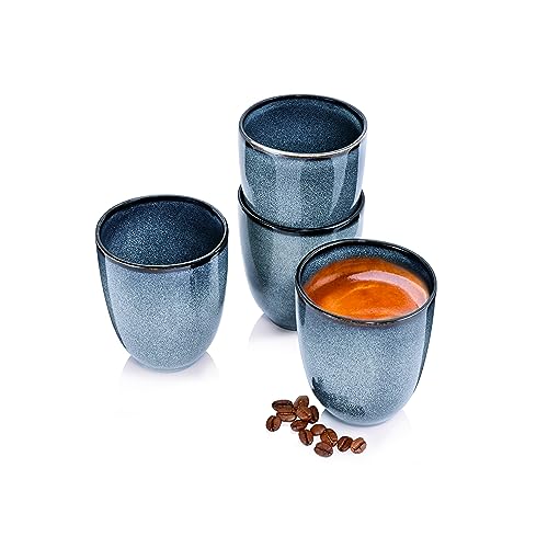 Sänger | Tasse ohne Henkel Darwin 4 tlg, Kaffee Gläser 4 Personen, Steingut Kaffee Becher, Kaffeebecher ohne Henkel Handmade, Mokka Tassen Set Dickwandung, Kaffeebecher Set Blau | 180 ml von Sänger