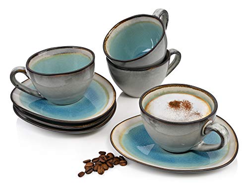 Sänger | Kaffeetassen Set Capri mit Untertassen, 8-teiliges Tassen Set aus Steingut, modernes Vintage Design | 230ml von Sänger