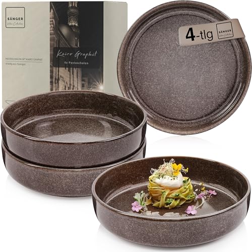 Sänger Kairo Graphit | Pastaschalen 4 teilig, 4x Nudel Schalen aus Steingut, Schüssel Set spülmaschinenfest mikrowellenfest kratzfest, große Schüssel Mocha Braun 800 ml | VALUE COLLECTION von Sänger