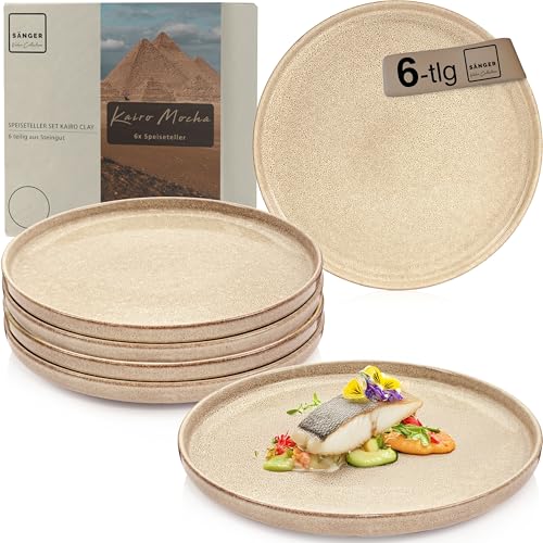 Sänger Kairo Mocha | Teller Set 6 Personen, 6x Speiseteller Set aus Steingut, Dinner Set kratz- mikrowellen- spülmaschinenfest, Steingut Teller Essteller Essgeschirr, Beige | VALUE COLLECTION von Sänger