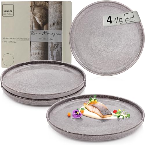 Sänger Kairo Mondgrau | Teller Set 4 Personen, 4 Speiseteller Set aus Steingut, Dinner Set kratz- mikrowellen- spülmaschinenfest, Steingut Teller Essteller Essgeschirr, Dunkelgrau | VALUE COLLECTION von Sänger