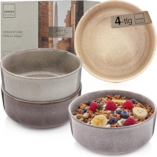 Sänger Kairo | Steingut Schüssel Set 4 teilig, Müslischalen für 4 Personen, kratz- mikrowellen- spülmaschinenfest, Kleine Schüsseln Tiefe Teller mehrfarbig, mixed Schalen 800 ml VALUE COLLECTION von Sänger