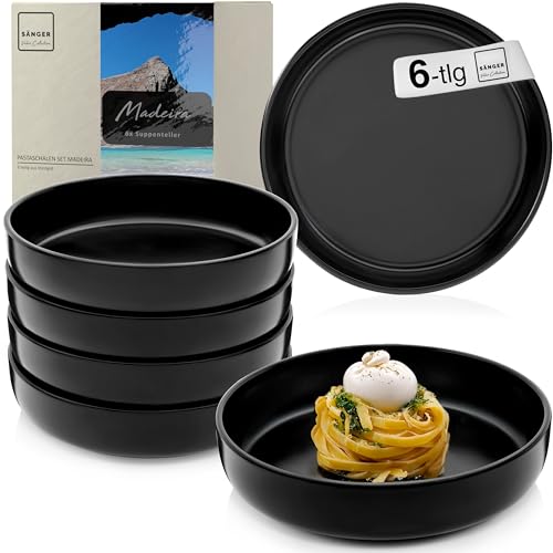 Sänger Madeira | Pastaschalen 6 teilig, Steingut Pastaschalen 6 Personen spülmaschinen- mikrowellen- kratzfest, Schüsseln aus Steingut, tiefe Teller matt schwarz 880 ml | VALUE COLLECTION von Sänger