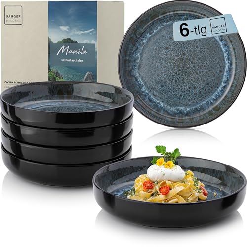 Sänger Manila| Steingut Pastaschalen 6 tlg, Nudel Schalen Set 6 Personen, Schüssel Set spülmaschinenfest mikrowellenfest kratzfest, große Schüssel blau mit schwarzem Rand 750 ml | VALUE COLLECTION Sänger Manila| Steingut Pastaschalen 6 tlg, Nudel Schalen Set 6 Personen, Schüssel Set spülmaschinenfest mikrowellenfest kratzfest, große Schüssel blau mit schwarzem Rand 750 ml | VALUE COLLECTION von Sänger